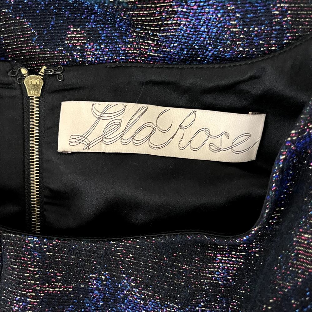 Lela Rose Shift Dress Womens 10 Black Metallic Silk Lined Pleated Cocktail Party - Picture 5 of 16
